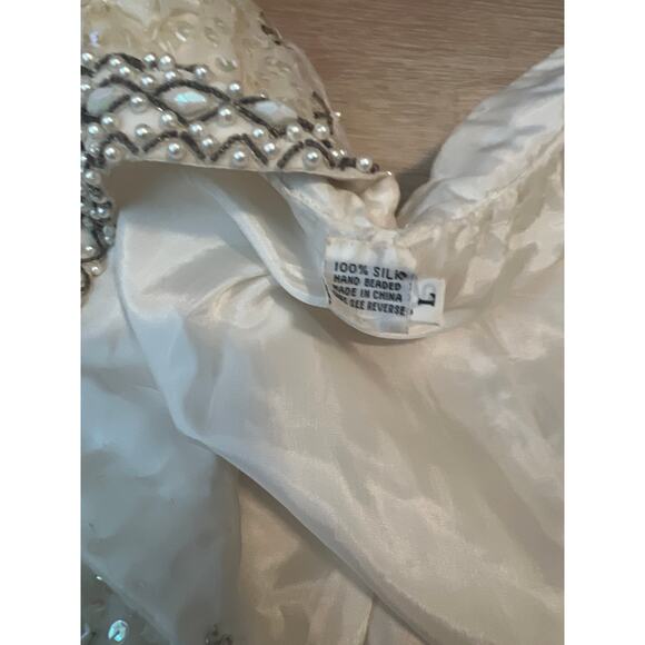 Custom Cape Soft White Beads Seed Pearls Sequins Silk Size Large Bridal Elegant - Picture 5 of 12